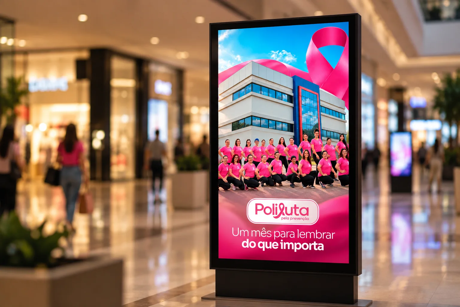 Totem digital da campanha em centro comercial